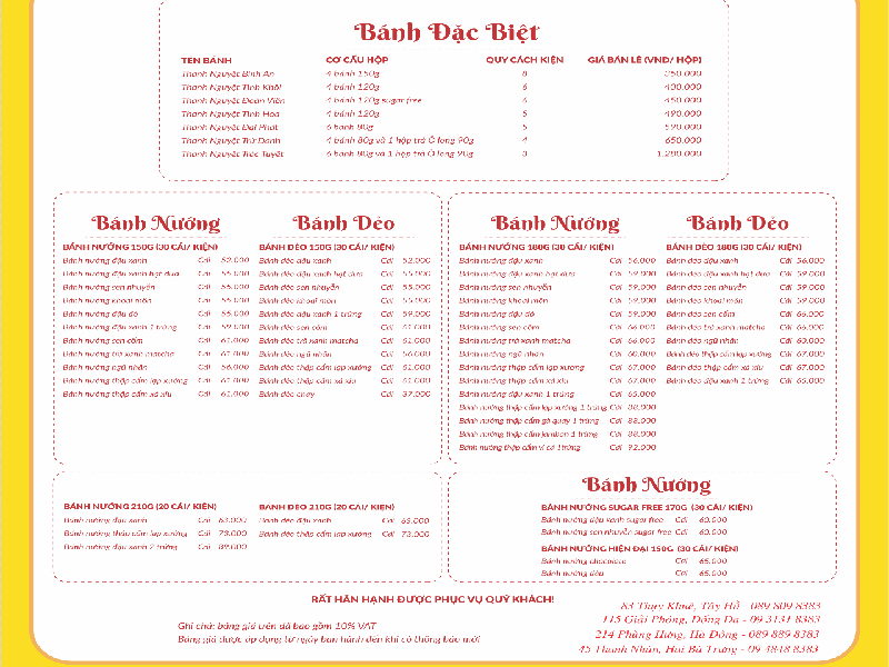 Bảng giá bánh trung thu Hữu Nghị
