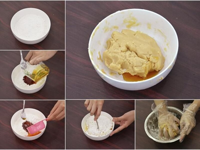 Trộn bột làm vỏ bánh trung thu