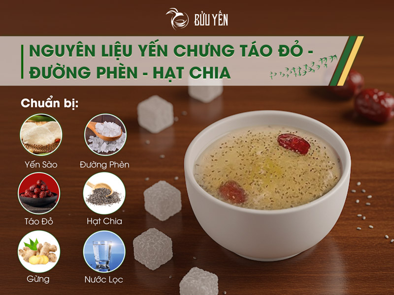 nguyên liệu làm yến chưng đường phèn, táo đỏ, hạt chia