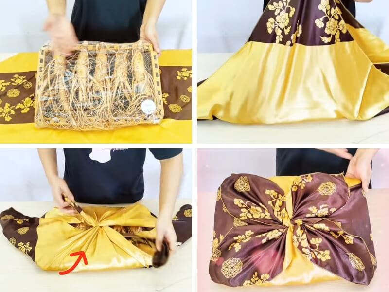 Cách gói quà Tết bằng khăn vải 