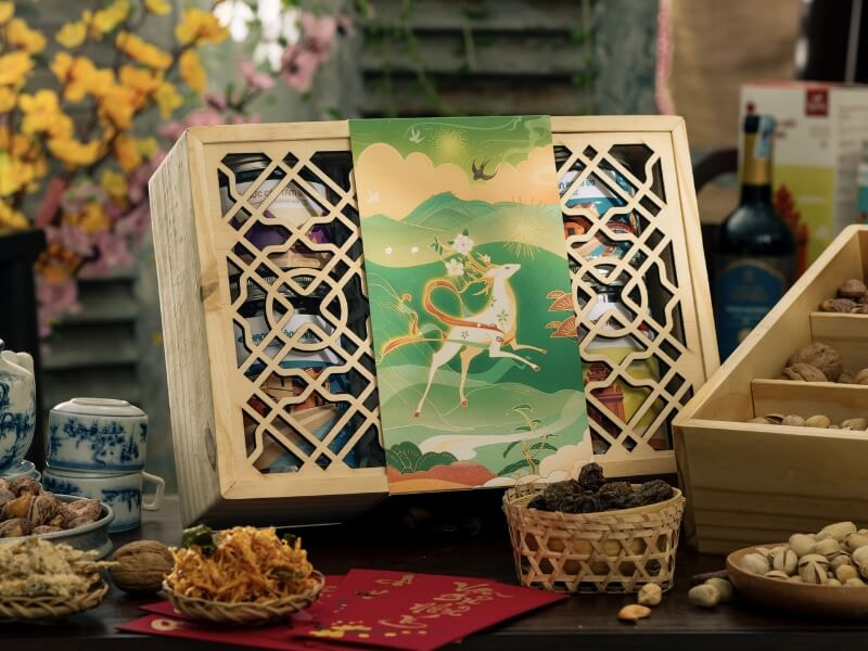 hộp gỗ quà tết