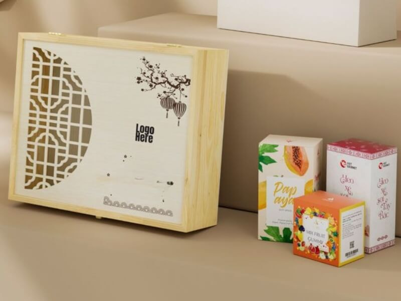 Hộp quà Tết bằng gỗ in logo doanh nghiệp