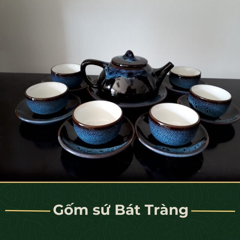 Bộ ấm chén gốm sứ Bát Tràng