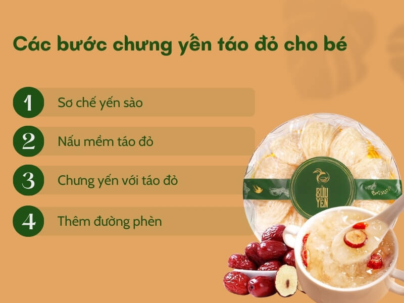 Các bước chưng yến táo đỏ cho bé
